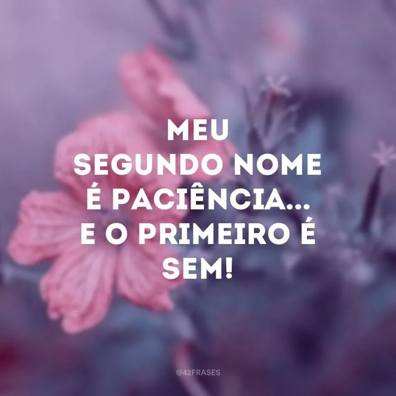 Meu segundo nome é Paciência... e o primeiro é Sem!