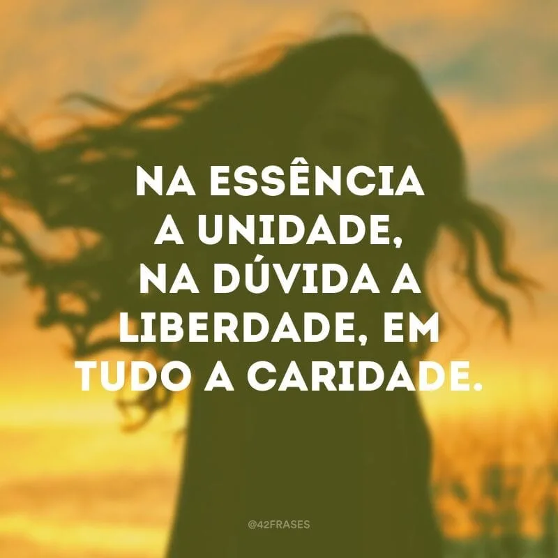 Na essência a unidade, na dúvida a liberdade, em tudo a caridade. 