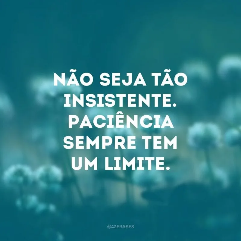 Não seja tão insistente. Paciência sempre tem um limite.