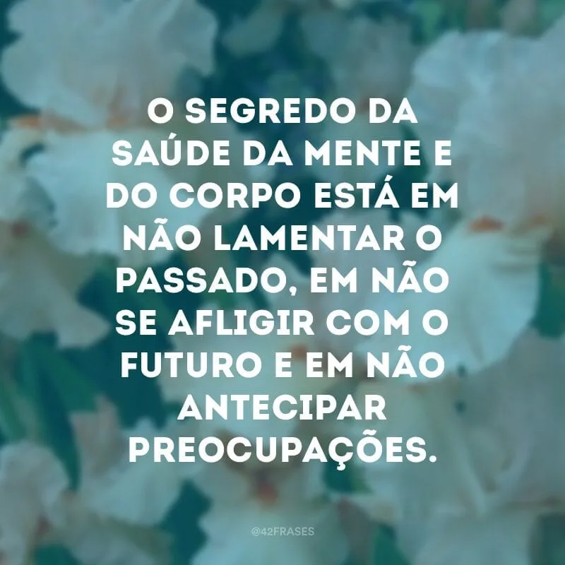 O segredo da saúde da mente e do corpo está em não lamentar o passado, em não se afligir com o futuro e em não antecipar preocupações.
