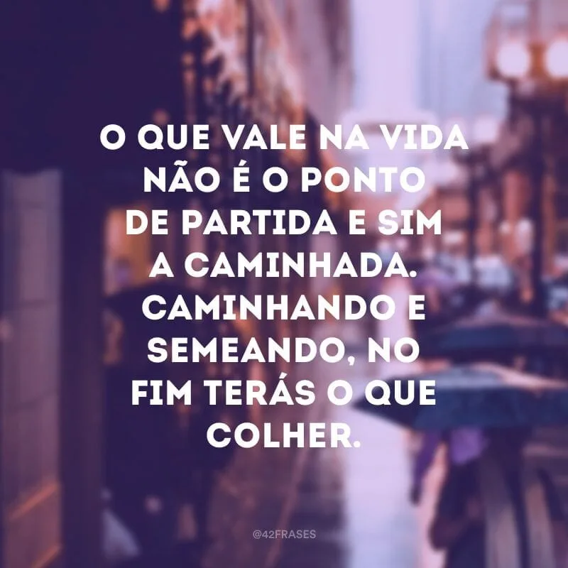 O que vale na vida não é o ponto de partida e sim a caminhada. Caminhando e semeando, no fim terás o que colher. 