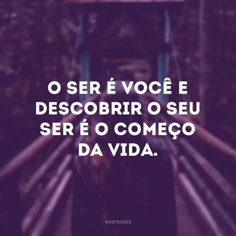 O ser é você e descobrir o seu ser é o começo da vida.