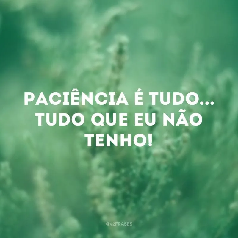 Paciência é tudo... Tudo que eu não tenho!