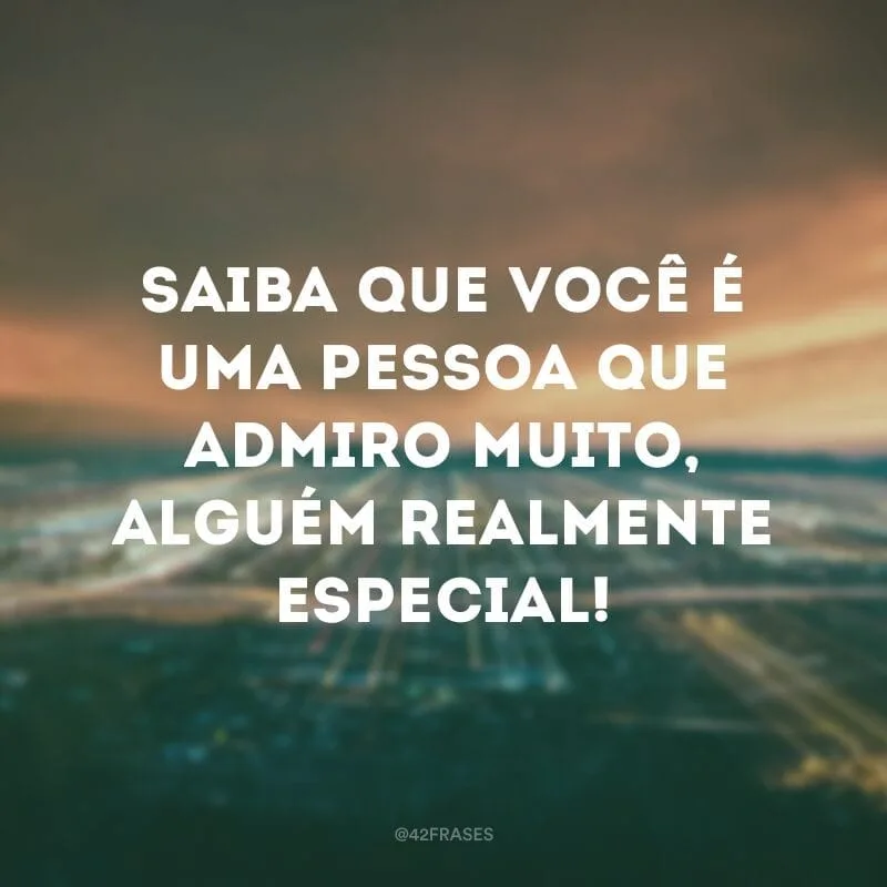 Saiba que você é uma pessoa que admiro muito, alguém realmente especial!