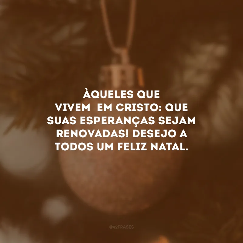 Àqueles que vivem em Cristo: que suas esperanças sejam renovadas! Desejo a todos um Feliz Natal.