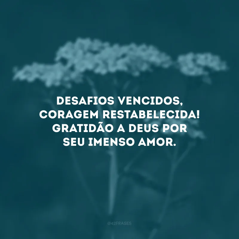 Desafios vencidos, coragem restabelecida! Gratidão a Deus por seu imenso amor.