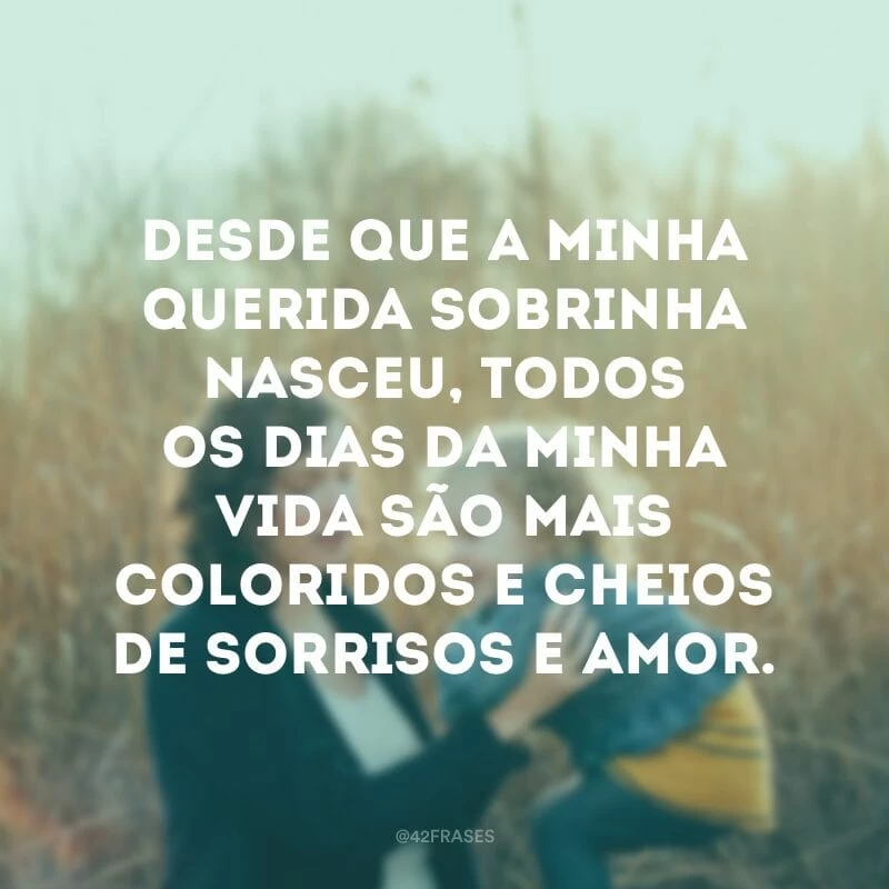 Desde que a minha querida sobrinha nasceu, todos os dias da minha vida são mais coloridos e cheios de sorrisos e amor.