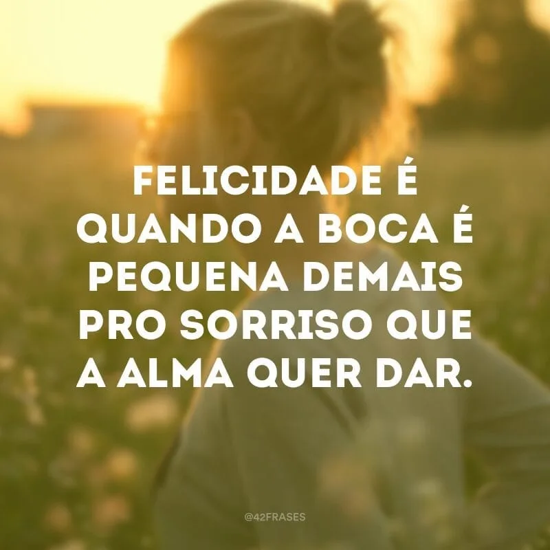 Felicidade é quando a boca é pequena demais pro sorriso que a alma quer dar.