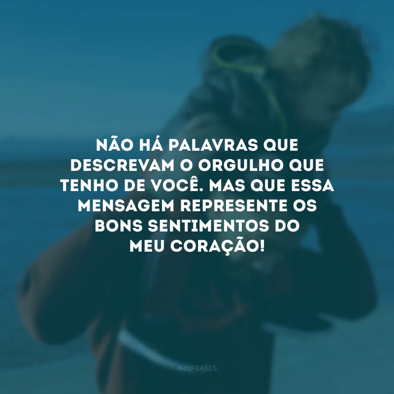 Não há palavras que descrevam o orgulho que tenho de você. Mas que essa mensagem represente os bons sentimentos do meu coração!



