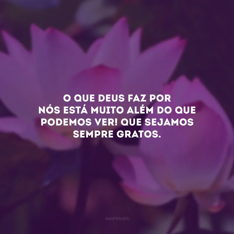 O que Deus faz por nós está muito além do que podemos ver! Que sejamos sempre gratos.