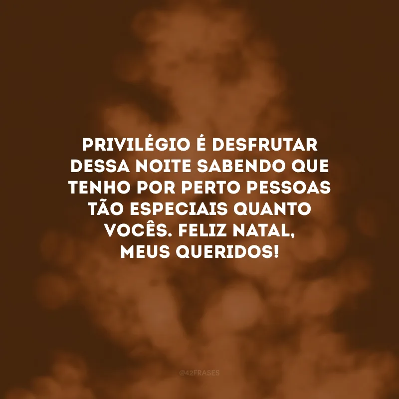Privilégio é desfrutar dessa noite sabendo que tenho por perto pessoas tão especiais quanto vocês. Feliz Natal, meus queridos!