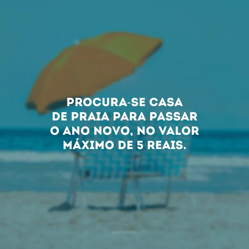 Procura-se casa de praia para passar o Ano Novo, valor máximo de 5 reais.