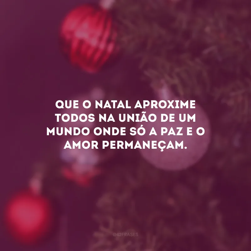 Que o Natal aproxime todos na união de um mundo onde só a paz e o amor permaneçam.