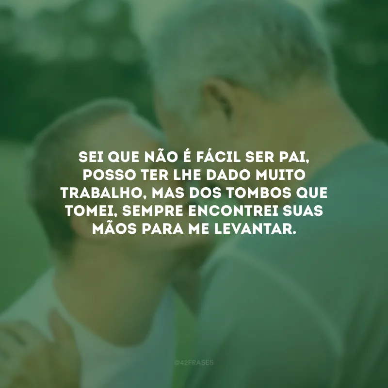 Sei que não é fácil ser pai, posso ter lhe dado muito trabalho, mas dos tombos que tomei, sempre encontrei suas mãos para me levantar.