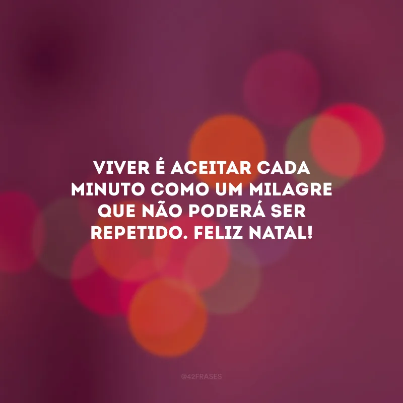 Viver é aceitar cada minuto como um milagre que não poderá ser repetido. Feliz Natal!