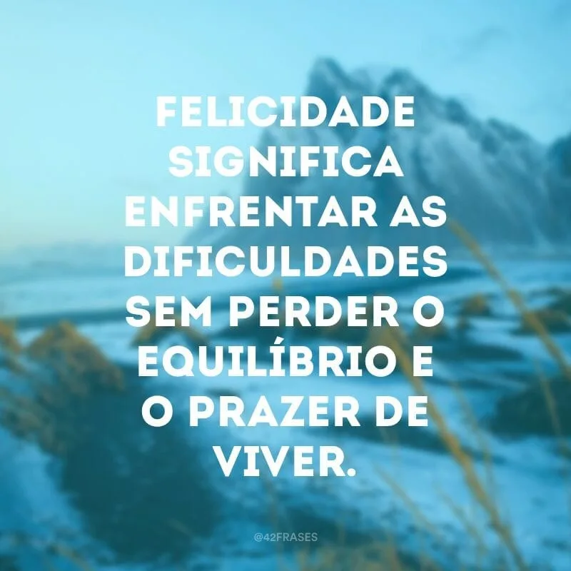 Felicidade significa enfrentar as dificuldades sem perder o equilíbrio e o prazer de viver.