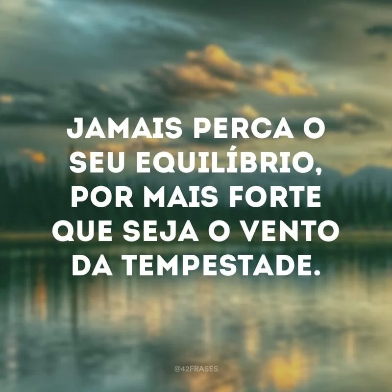 Jamais perca o seu equilíbrio, por mais forte que seja o vento da tempestade.