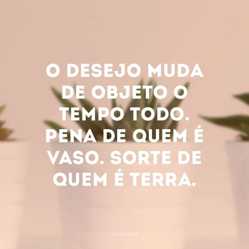 O desejo muda de objeto o tempo todo. Pena de quem é vaso. Sorte de quem é terra.