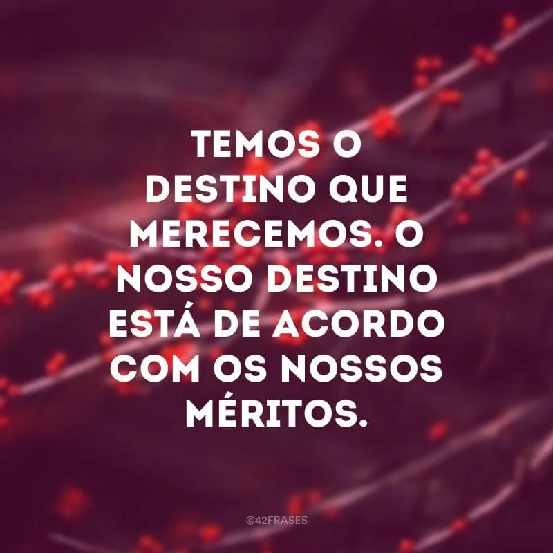 Temos o destino que merecemos. O nosso destino está de acordo com os nossos méritos.