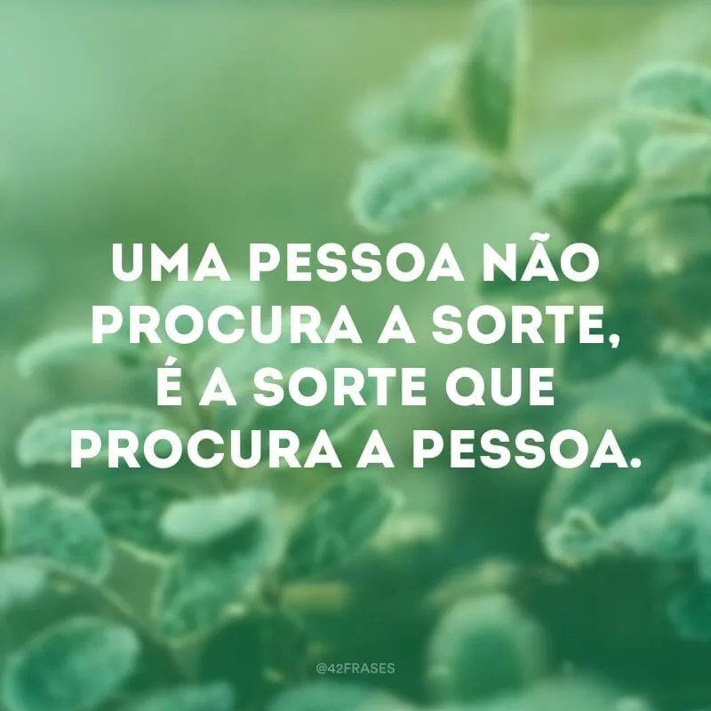 Uma pessoa não procura a sorte, é a sorte que procura a pessoa.