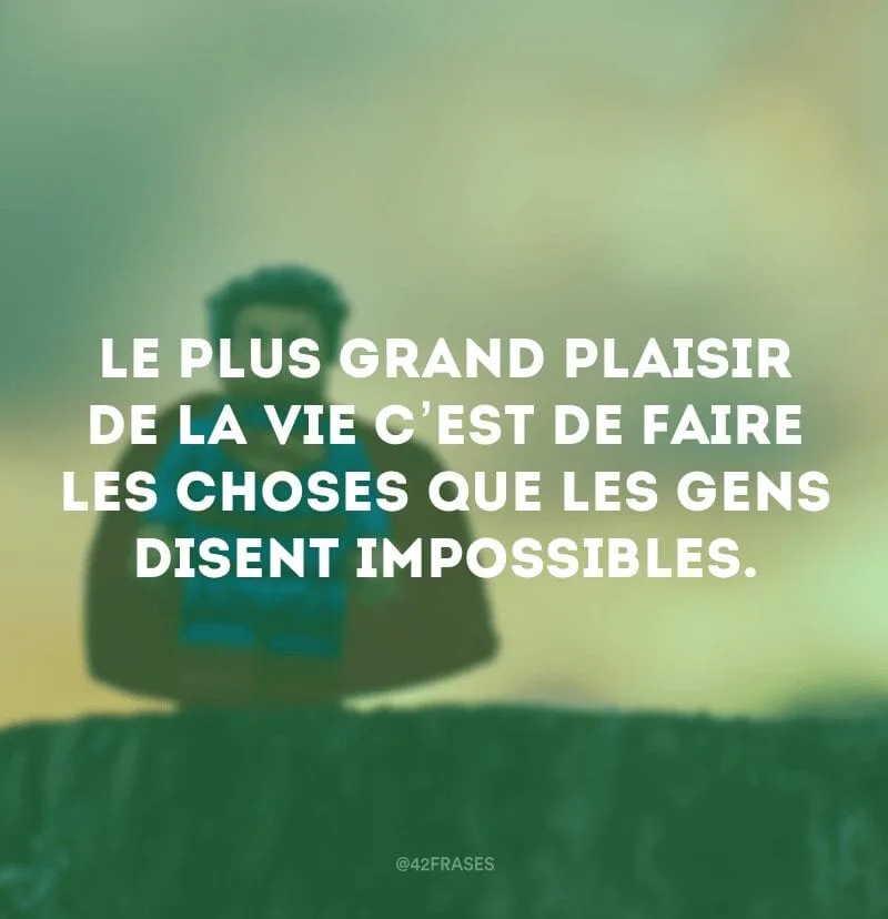 Le plus grand plaisir de la vie c’est de faire les choses que les gens disent impossibles. (O maior prazer da vida é fazer aquilo que disseram ser impossível)