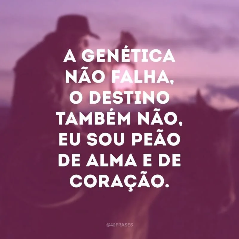 A genética não falha, o destino também não, eu sou peão de alma e de coração.