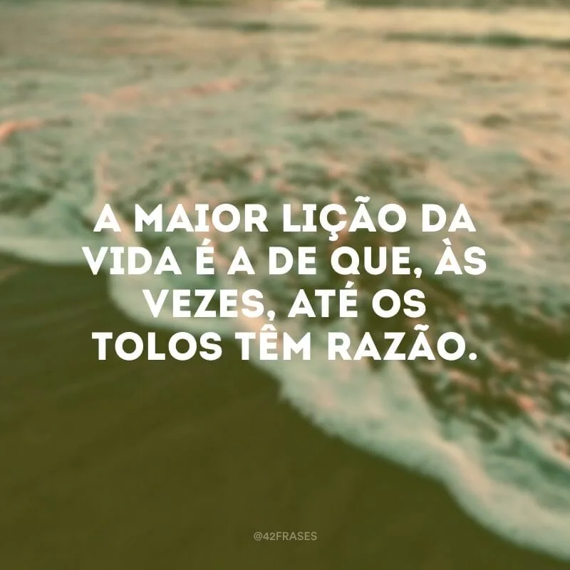 A maior lição da vida é a de que, às vezes, até os tolos têm razão. 
