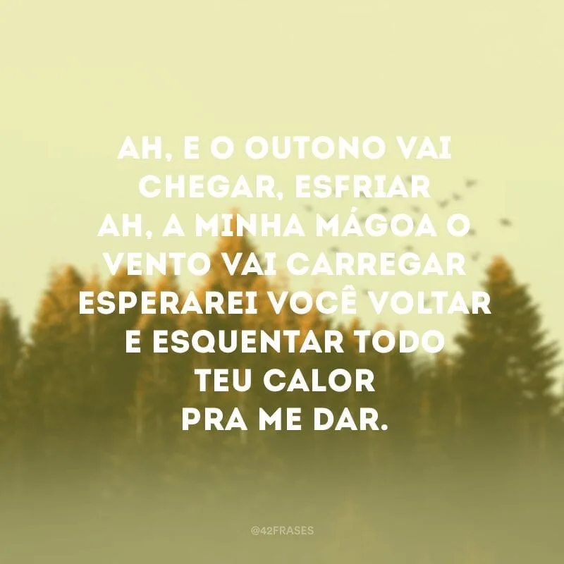 Ah, e o outono vai chegar, esfriar Ah, a minha mágoa o vento vai carregar Esperarei você voltar E esquentar todo teu calorPra me dar.