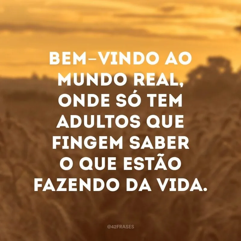 Bem-vindo ao mundo real, onde só tem adultos que fingem saber o que estão fazendo da vida.