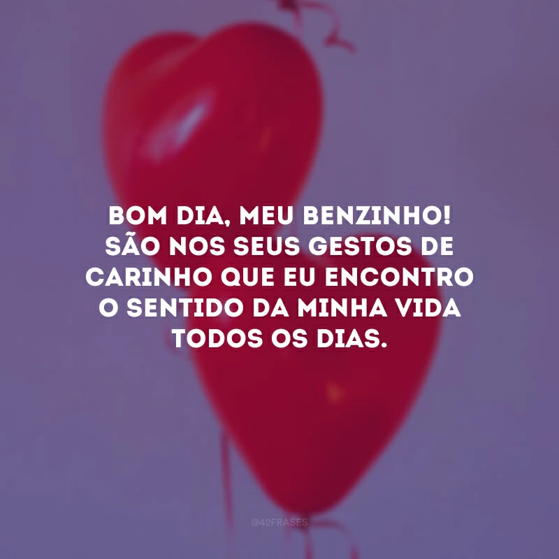 Bom dia, meu benzinho! São nos seus gestos de carinho que eu encontro o sentido da minha vida todos os dias.
