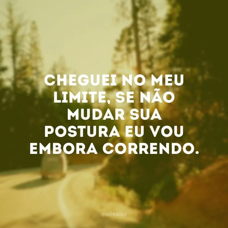 Cheguei no meu limite, se não mudar sua postura eu vou embora correndo.