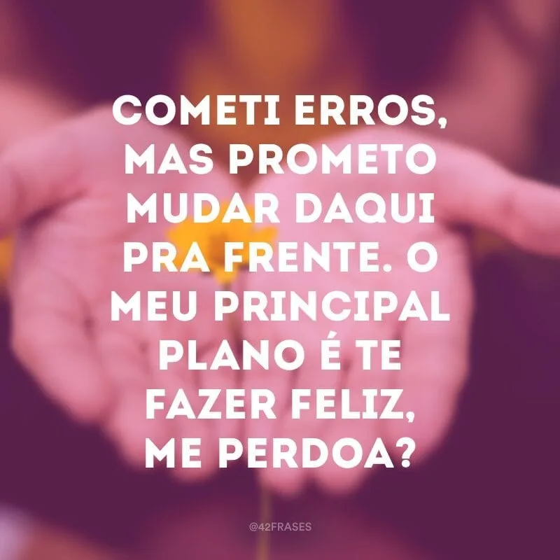 Cometi erros, mas prometo mudar daqui pra frente. O meu principal plano é te fazer feliz, me perdoa?