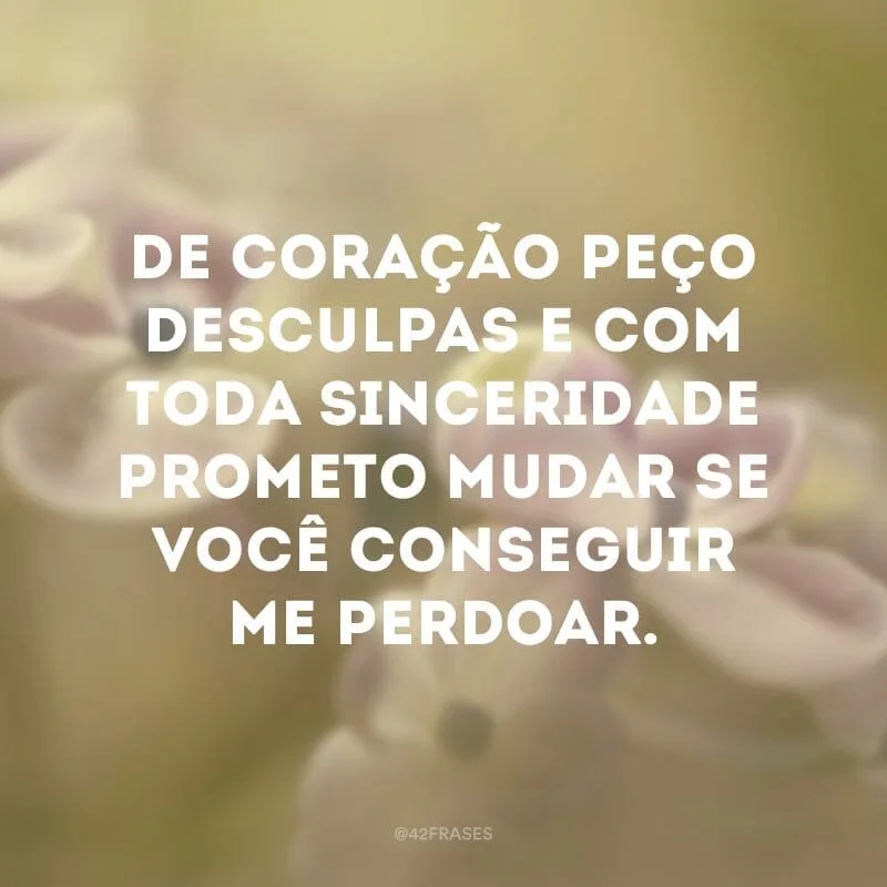 De coração peço desculpas e com toda sinceridade prometo mudar se você conseguir me perdoar.
