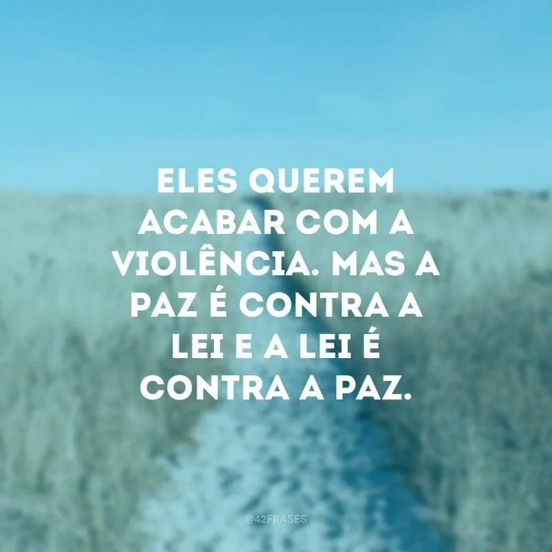 Eles querem acabar com a violência. Mas a paz é contra a lei e a lei é contra a paz.