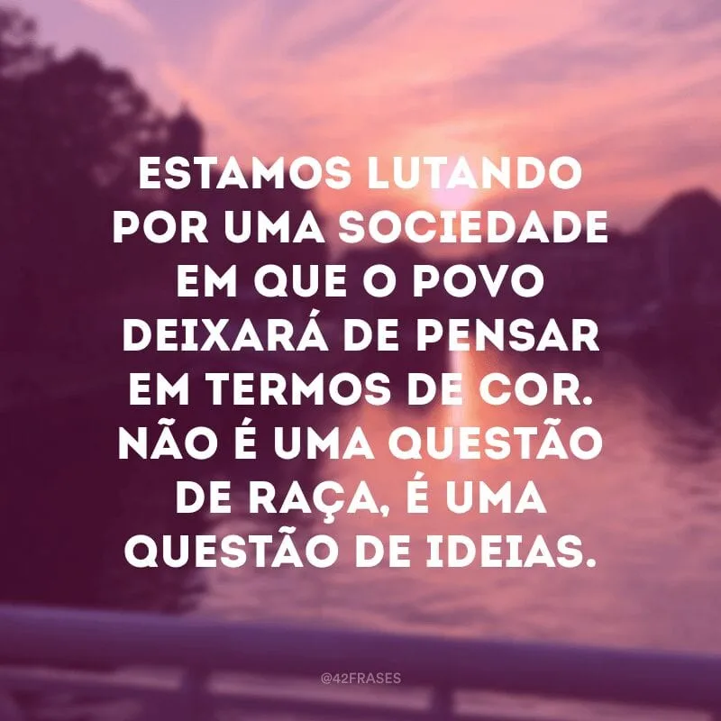 Estamos lutando por uma sociedade em que o povo deixará de pensar em termos de cor. Não é uma questão de raça, é uma questão de ideias.