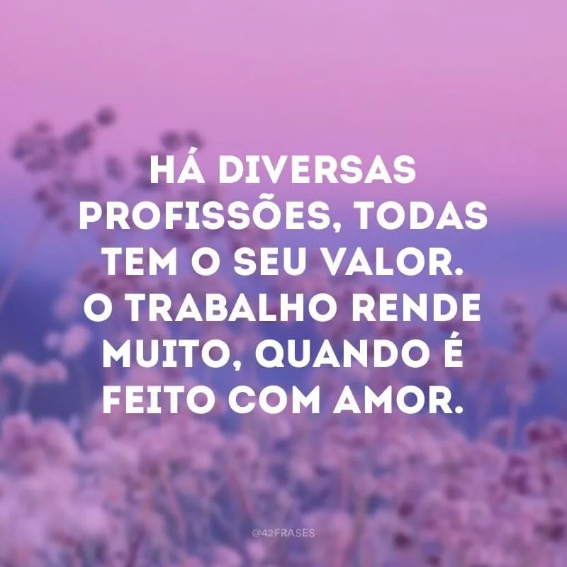 Há diversas profissões, todas tem o seu valor. O trabalho rende muito, quando é feito com amor.