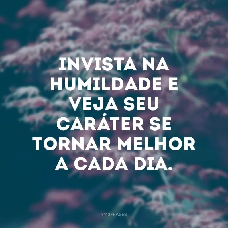 Invista na humildade e veja seu caráter se tornar melhor a cada dia.