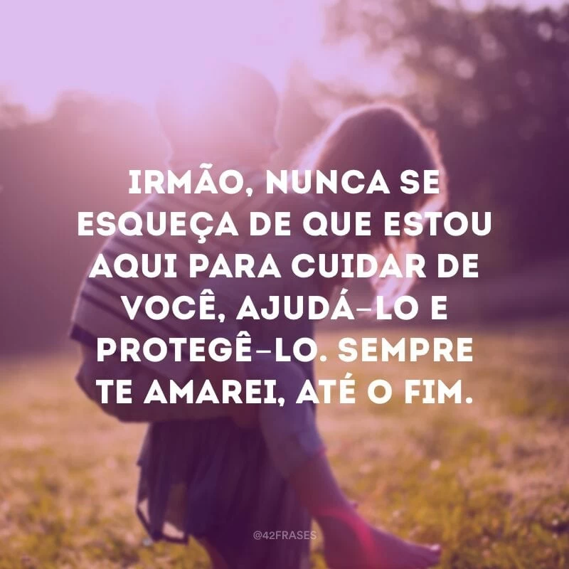 Irmão, nunca se esqueça de que estou aqui para cuidar de você, ajudá-lo e protegê-lo. Sempre te amarei, até o fim.
