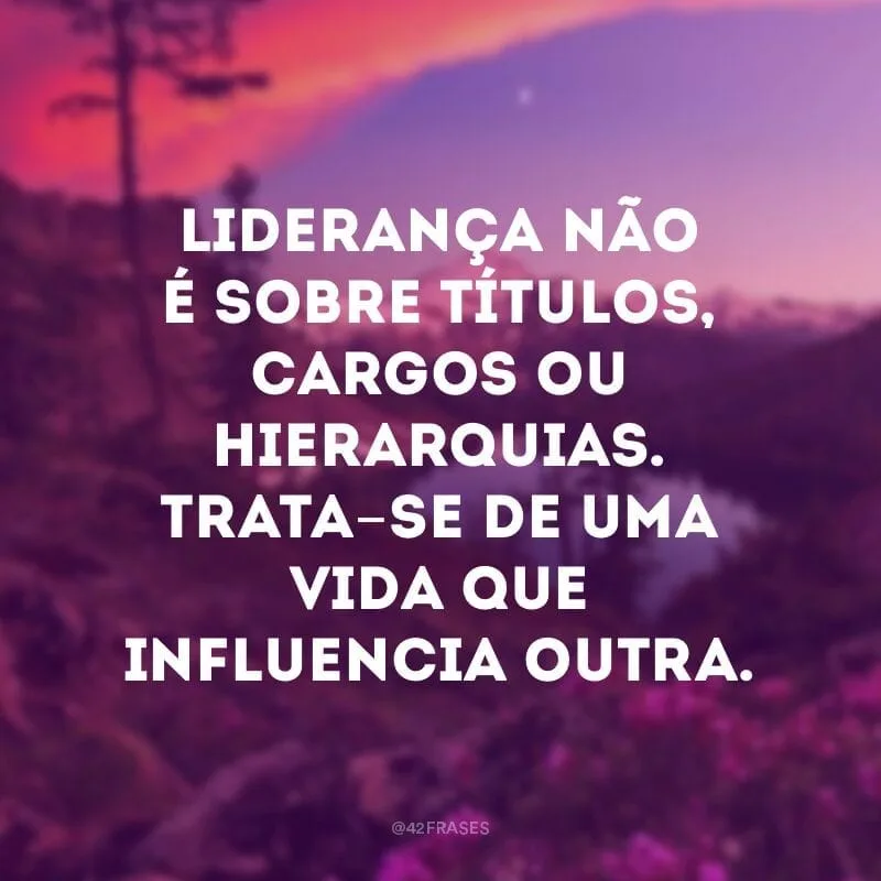 Liderança não é sobre títulos, cargos ou hierarquias. Trata-se de uma vida que influencia outra.
