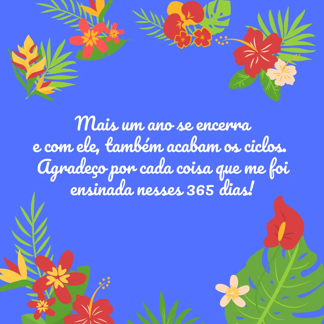 Mais um ano se encerra e com ele, também acabam os ciclos. Agradeço por cada coisa que me foi ensinada nesses 365 dias!