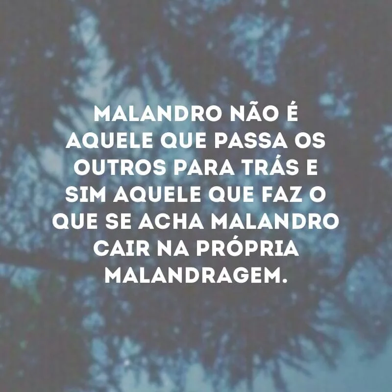Malandro não é aquele que passa os outros para trás e sim aquele que faz o que se acha malandro cair na própria malandragem.