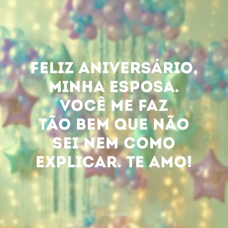 Feliz aniversário, minha esposa. Você me faz tão bem que não sei nem como explicar. Te amo!