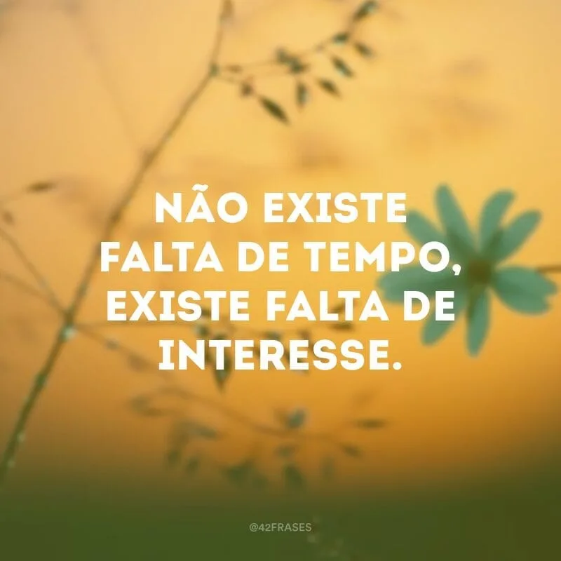 Não existe falta de tempo, existe falta de interesse. Porque quando a gente quer mesmo, a madrugada vira dia. Quarta-feira vira sábado e um momento vira oportunidade.