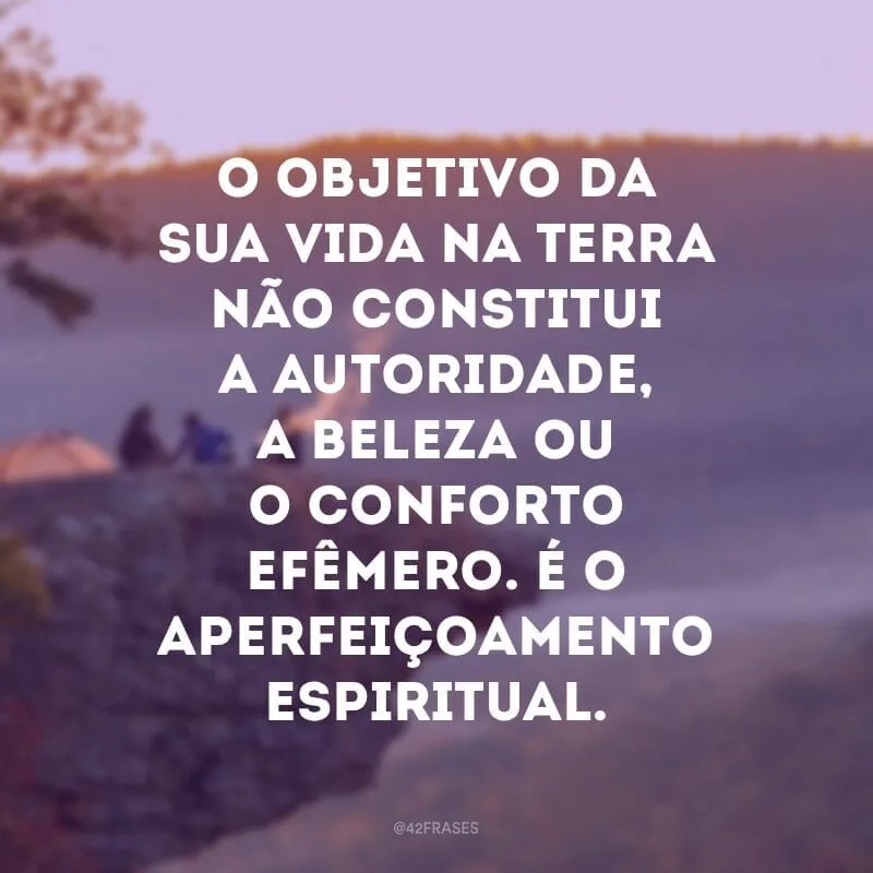 O objetivo da sua vida na Terra não constitui a autoridade, a beleza ou o conforto efêmero. É o aperfeiçoamento espiritual. 