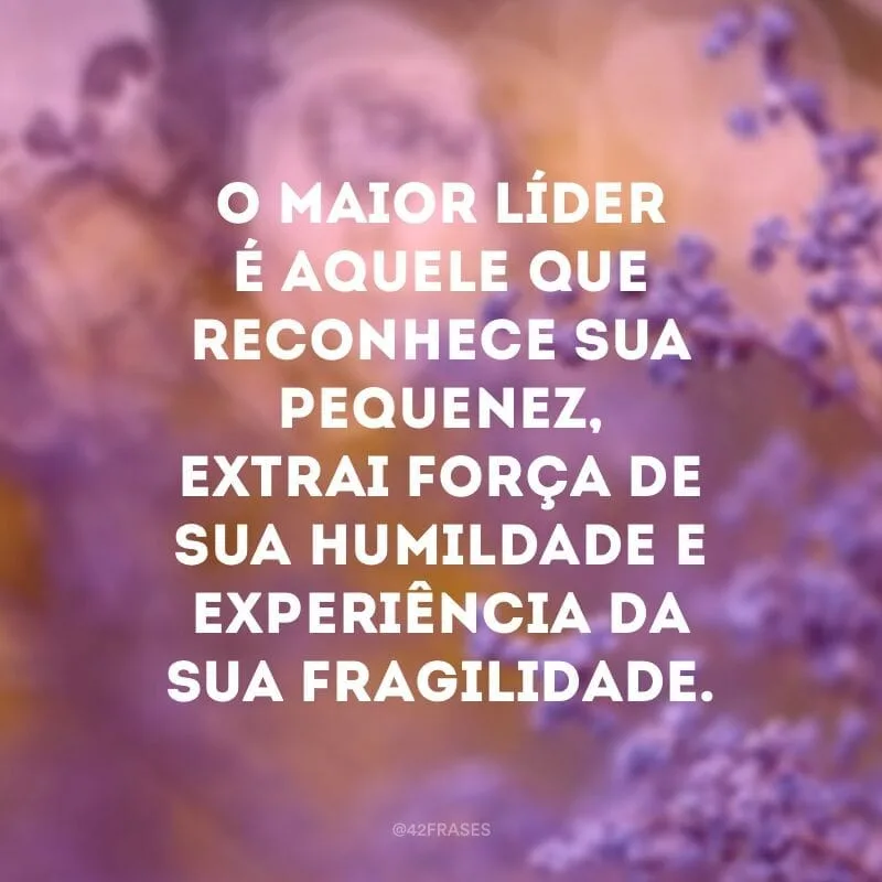 O maior líder é aquele que reconhece sua pequenez, extrai força de sua humildade e experiência da sua fragilidade.