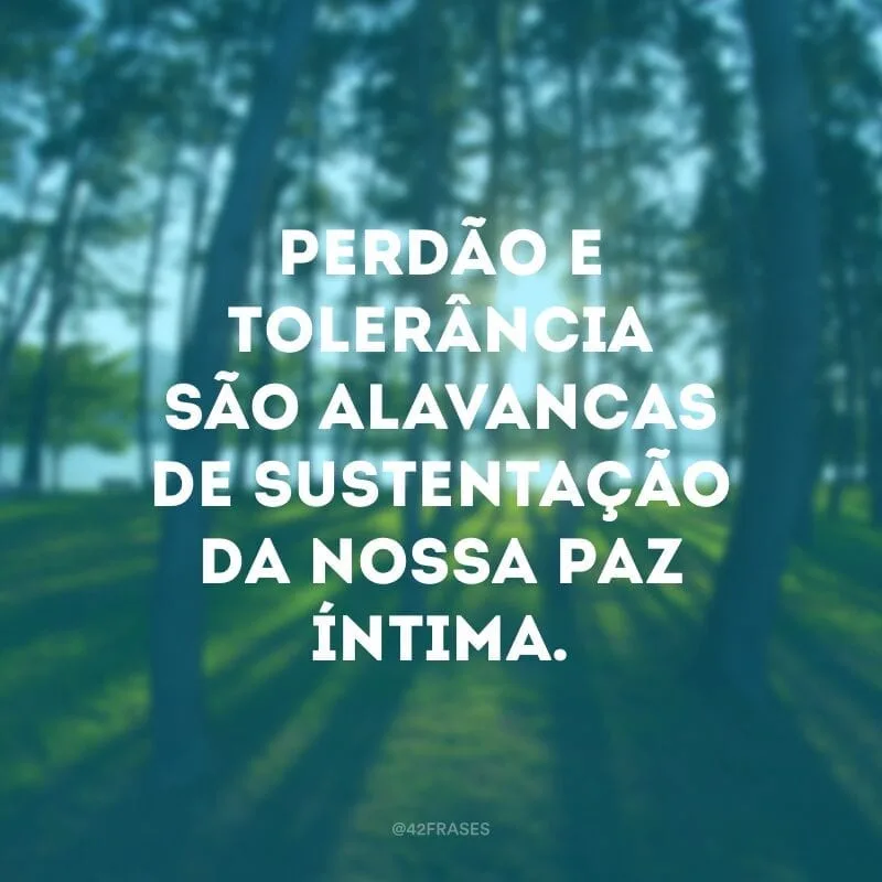 Perdão e tolerância são alavancas de sustentação da nossa paz íntima.