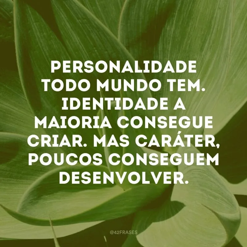 Personalidade todo mundo tem. Identidade a maioria consegue criar. Mas caráter, poucos conseguem desenvolver. 