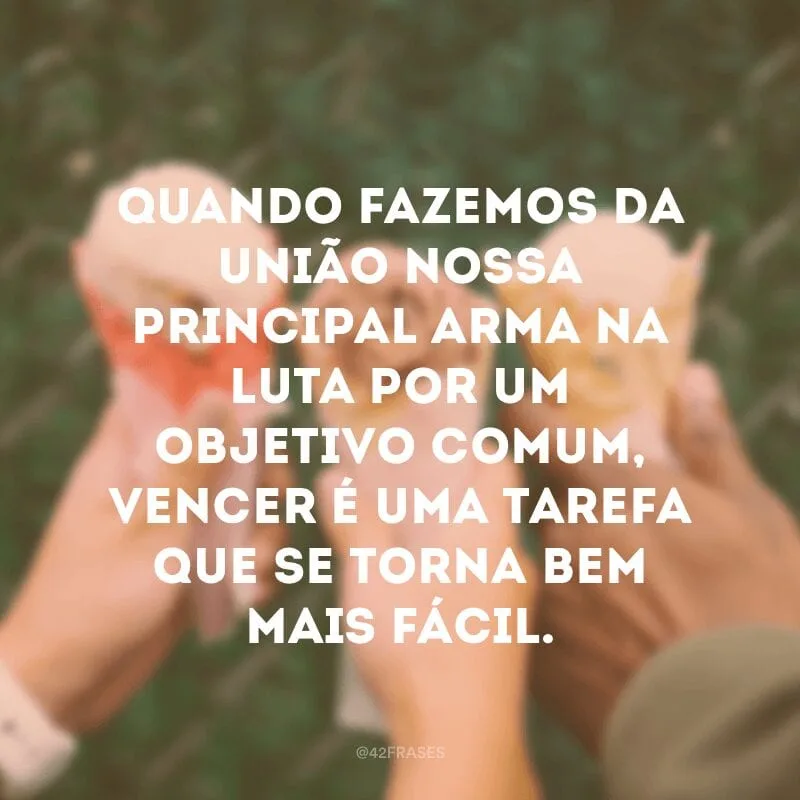 Quando fazemos da união nossa principal arma na luta por um objetivo comum, vencer é uma tarefa que se torna bem mais fácil.