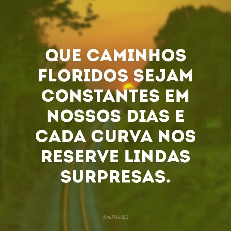 Que caminhos floridos sejam constantes em nossos dias e cada curva nos reserve lindas surpresas.