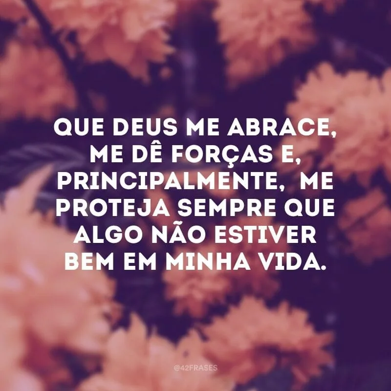 Que Deus me abrace, me dê forças e, principalmente,  me proteja sempre que algo não estiver bem em minha vida.